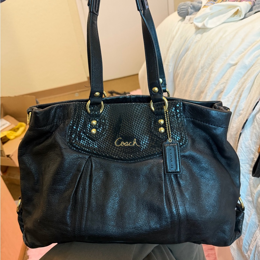 Coach Ashley Black Leather Tote Bag with Gold Hardware